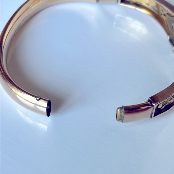 Antique Edwardian Gold Tone Glass Purple Pearl Stone Bangle Bracelet S.O.B & CO - Picture 8 of 15